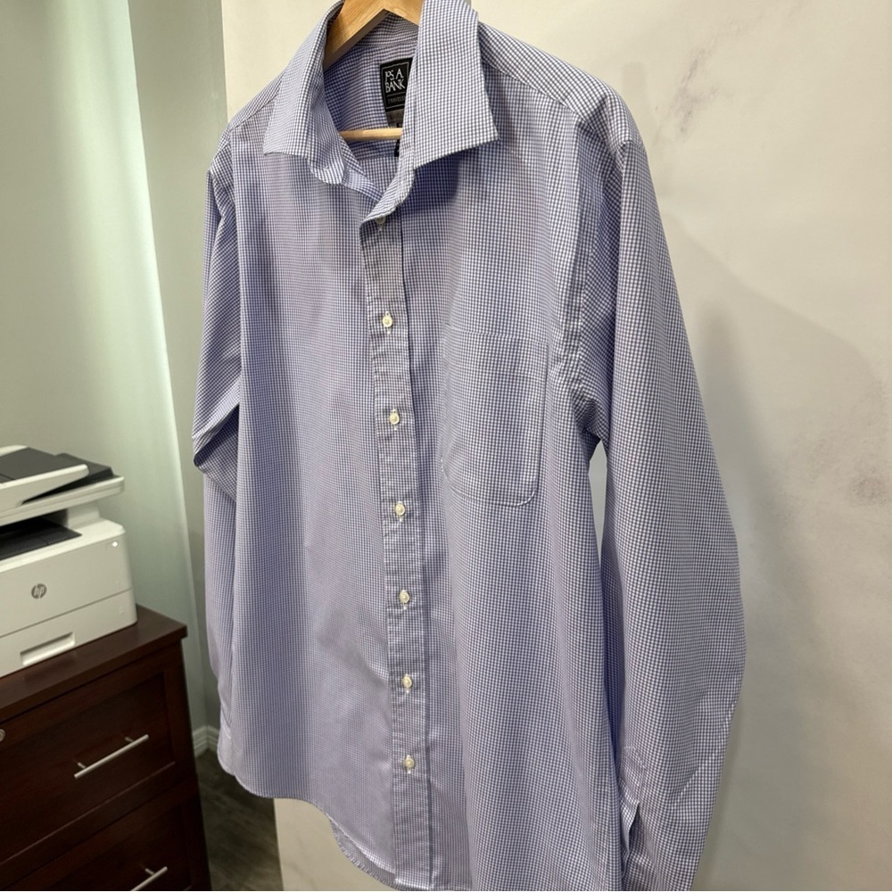 Jos A Bank Men’s Traveler Stretch, Slim Fit Blue/white/purple Button Up 16.5/36 - Picture 3 of 7